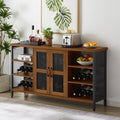 Industrial Wine Bar Cabinet, Liquor Storage Credenza, Sideboard With Wine Racks & Stemware Holder Hazelnut Brown, 55.12''W X 13.78''D X 30.31'' H Brown Oak Particle Board