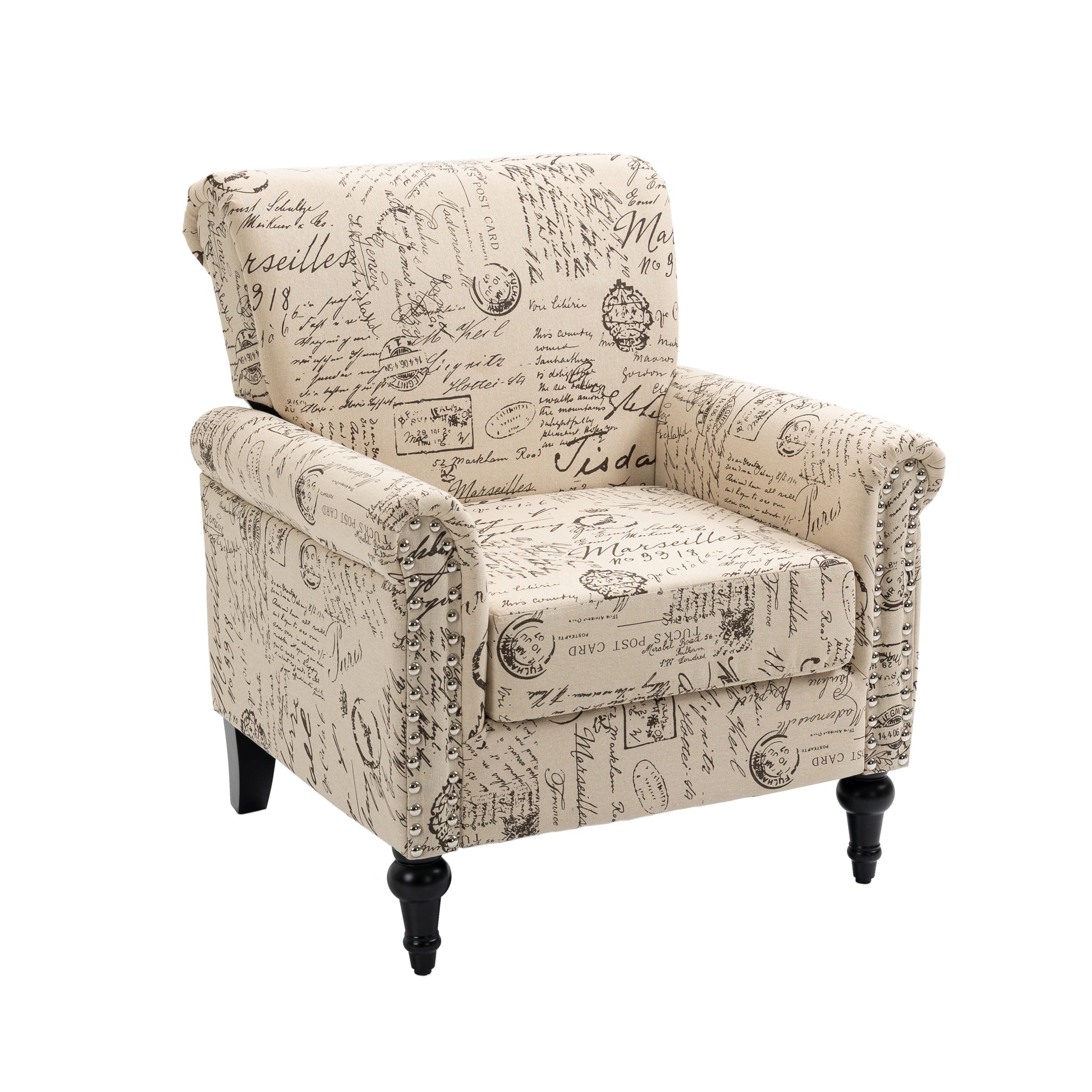 Mid Century Modern Accent Chair, Linen Armchair W Tufted Back Wood Legs, Upholstered Lounge Arm Chair Single Sofa For Living Room Bedroom, Beige Beige Foam Linen