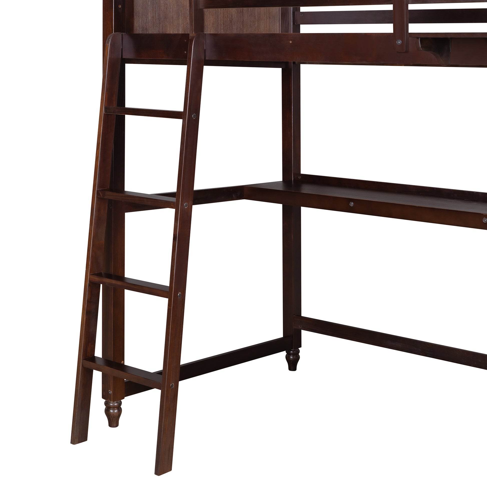 Twin Size Loft Bed With Drawers And Desk, Wooden Loft Bed With Shelves Espresso Old Sku: Lt001530Aap Espresso Solid Wood