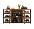 Industrial Wine Bar Cabinet, Liquor Storage Credenza, Sideboard With Wine Racks & Stemware Holder Hazelnut Brown, 55.12''W X 13.78''D X 30.31'' H Brown Oak Particle Board