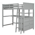 Twin Size Loft Bed With Drawers And Desk, Wooden Loft Bed With Shelves Gray Old Sku: Lt001530Aae Gray Solid Wood