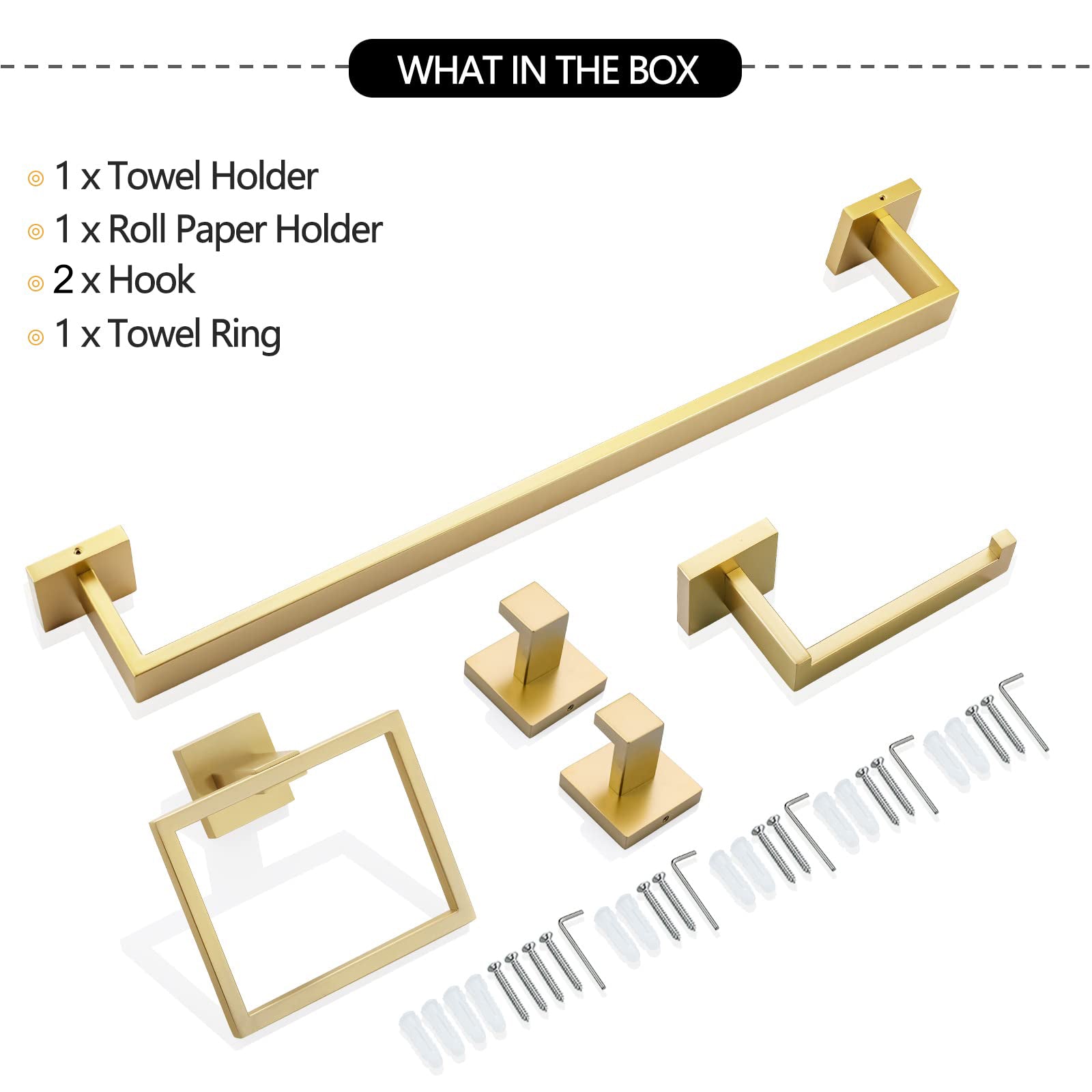 5 Pieces Bathroom Hardware Accessories Set Towel Bar Set Wall Mounted,Stainless Steel Brushed Gold Stainless Steel