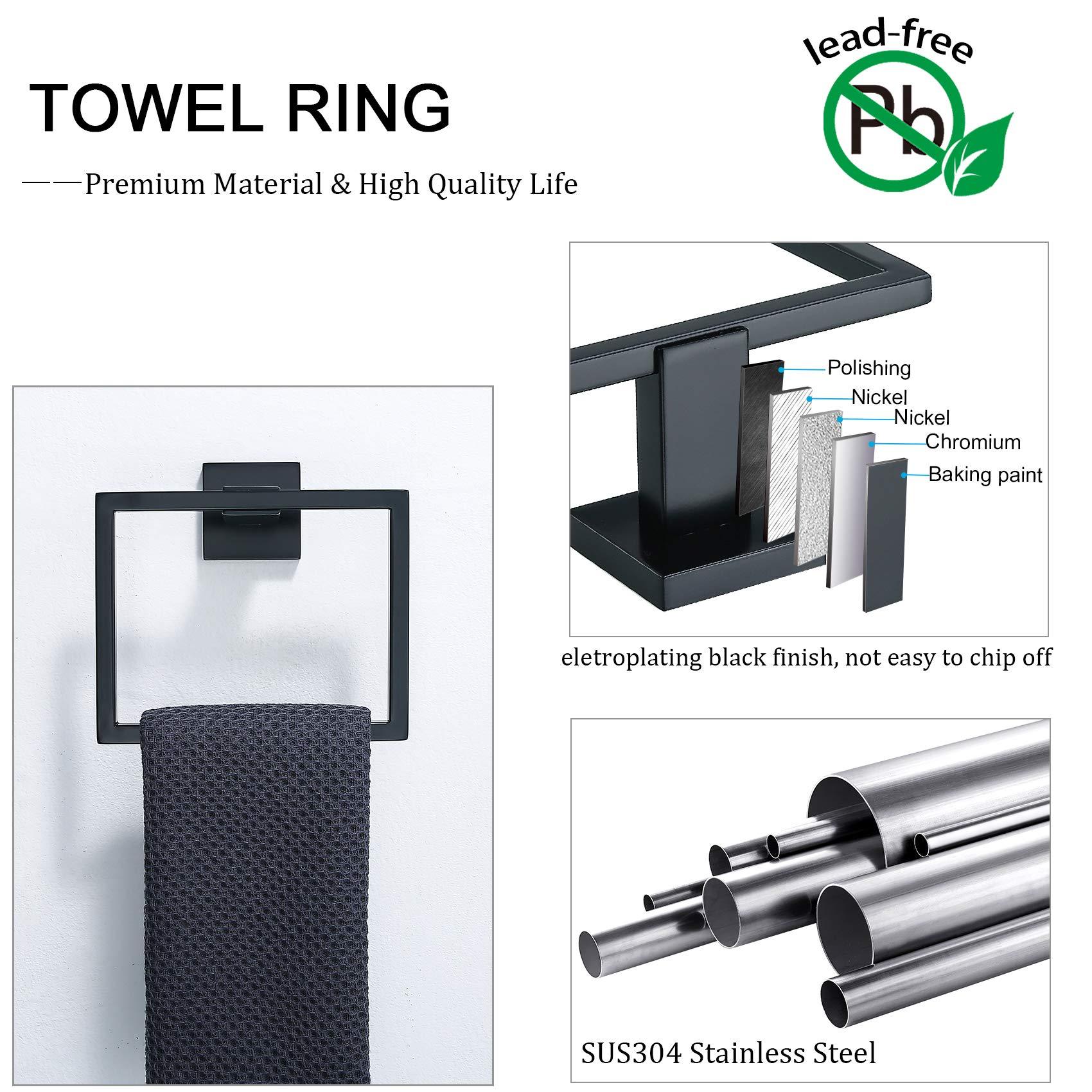 5 Pieces Bathroom Hardware Accessories Set Towel Bar Set Wall Mounted,Stainless Steel Matte Black Stainless Steel