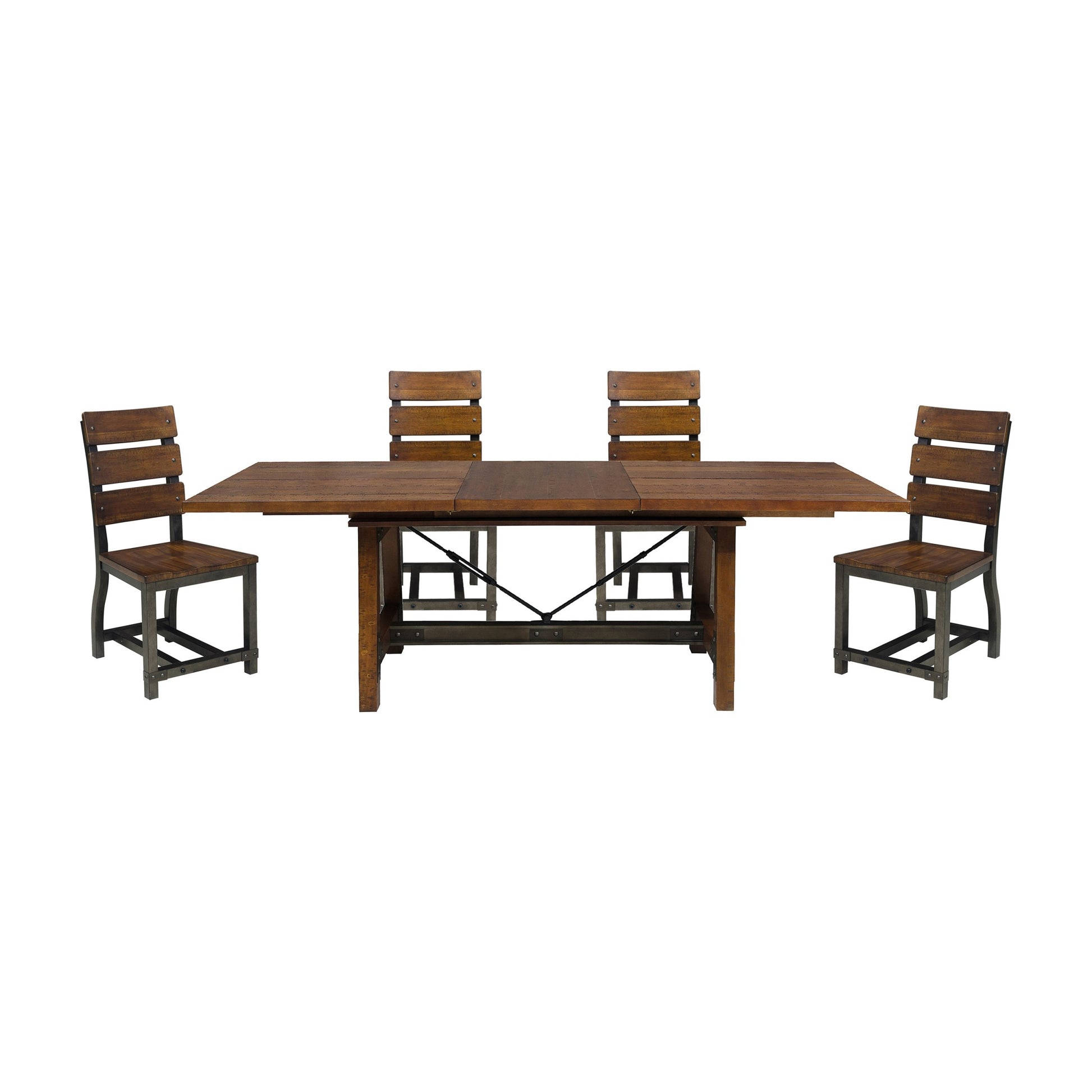 Unique Look Wood Framing 1Pc Dining Table W Extension Leaf Industrial Design Casual Dining Furniture Brown Mix Dining Room Industrial,Rustic Wood