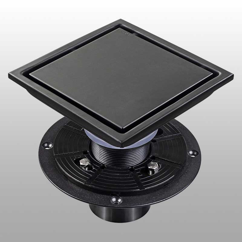 6 Inch Square Shower Floor Drain Matte Black Stainless Steel