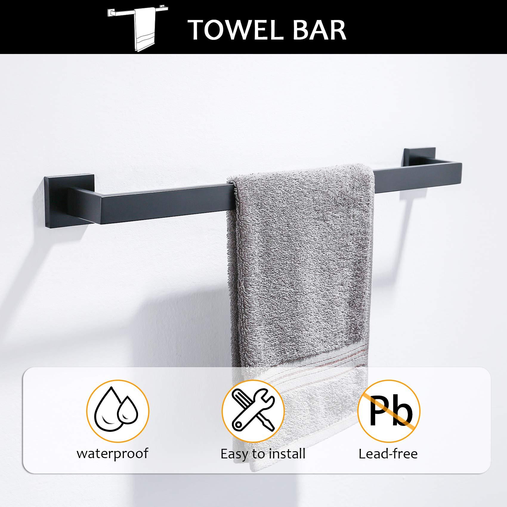 5 Pieces Bathroom Hardware Accessories Set Towel Bar Set Wall Mounted,Stainless Steel Matte Black Stainless Steel