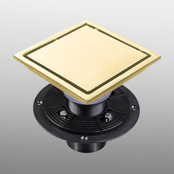 6 Inch Square Shower Floor Drain Brushed Gold Stainless Steel