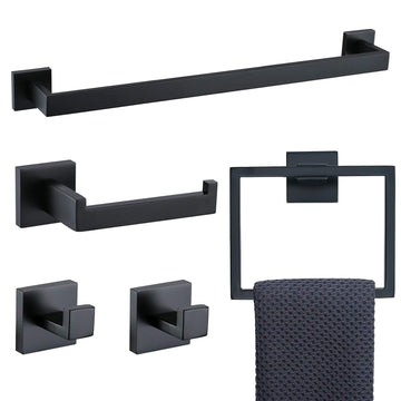 5 Pieces Bathroom Hardware Accessories Set Towel Bar Set Wall Mounted,Stainless Steel Matte Black Stainless Steel