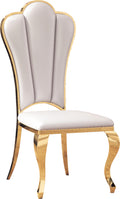 Moderndining Chairs Set Of 2, Unique Backrest Design With Stripe Armless Chair White Pu Leather