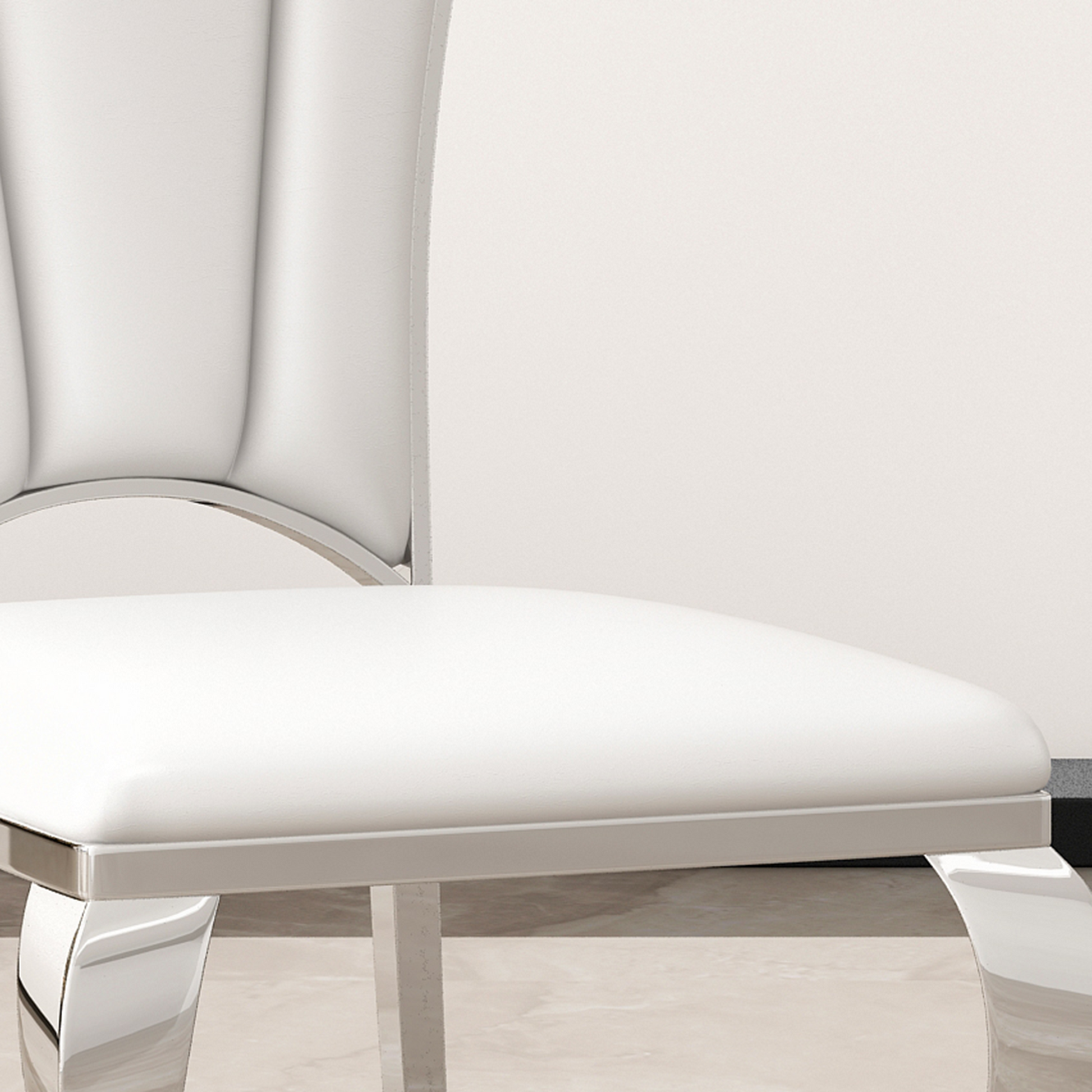 Moderndining Chairs Set Of 2, Unique Backrest Design With Stripe Armless Chair White Silver Leather