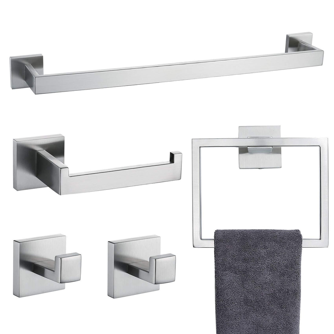 5 Pieces Bathroom Hardware Accessories Set Towel Bar Set Wall Mounted,Stainless Steel Brushed Nickel Stainless Steel