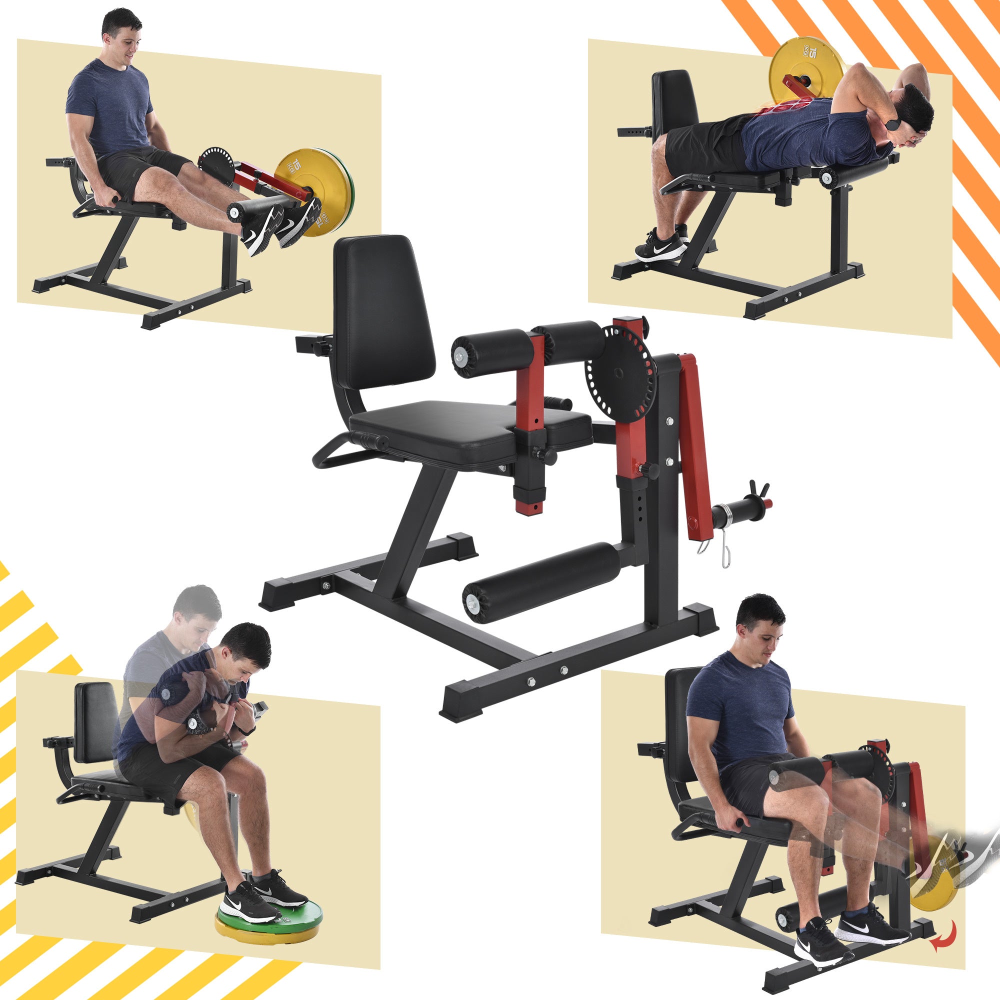 Leg Extension And Curl Machine Leg Exercise Machine With Adjustable Seat Backrest And Rotary Leg Extenstion, Adjustable Leg Curl For Home Gym Hamstring Workout And Quadriceps Exercises Red Metal