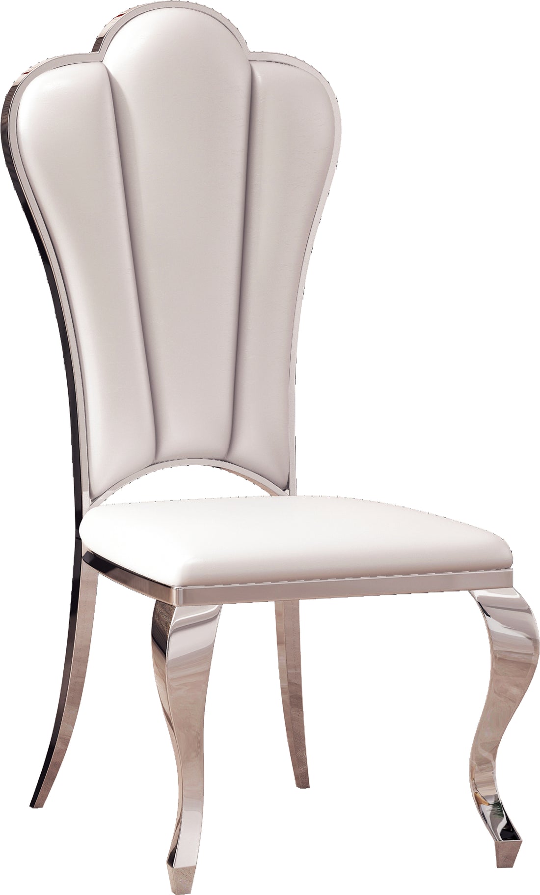 Moderndining Chairs Set Of 2, Unique Backrest Design With Stripe Armless Chair White Silver Leather