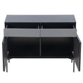 Mid Century Sideboard Cabinet Buffet Table Kitchen Storage Cabinet Coffee Bar Cabinet With 2 Drawers And Doors For Home Kitchen, Dining Room, Livingroom Black Wood Stainless Steel