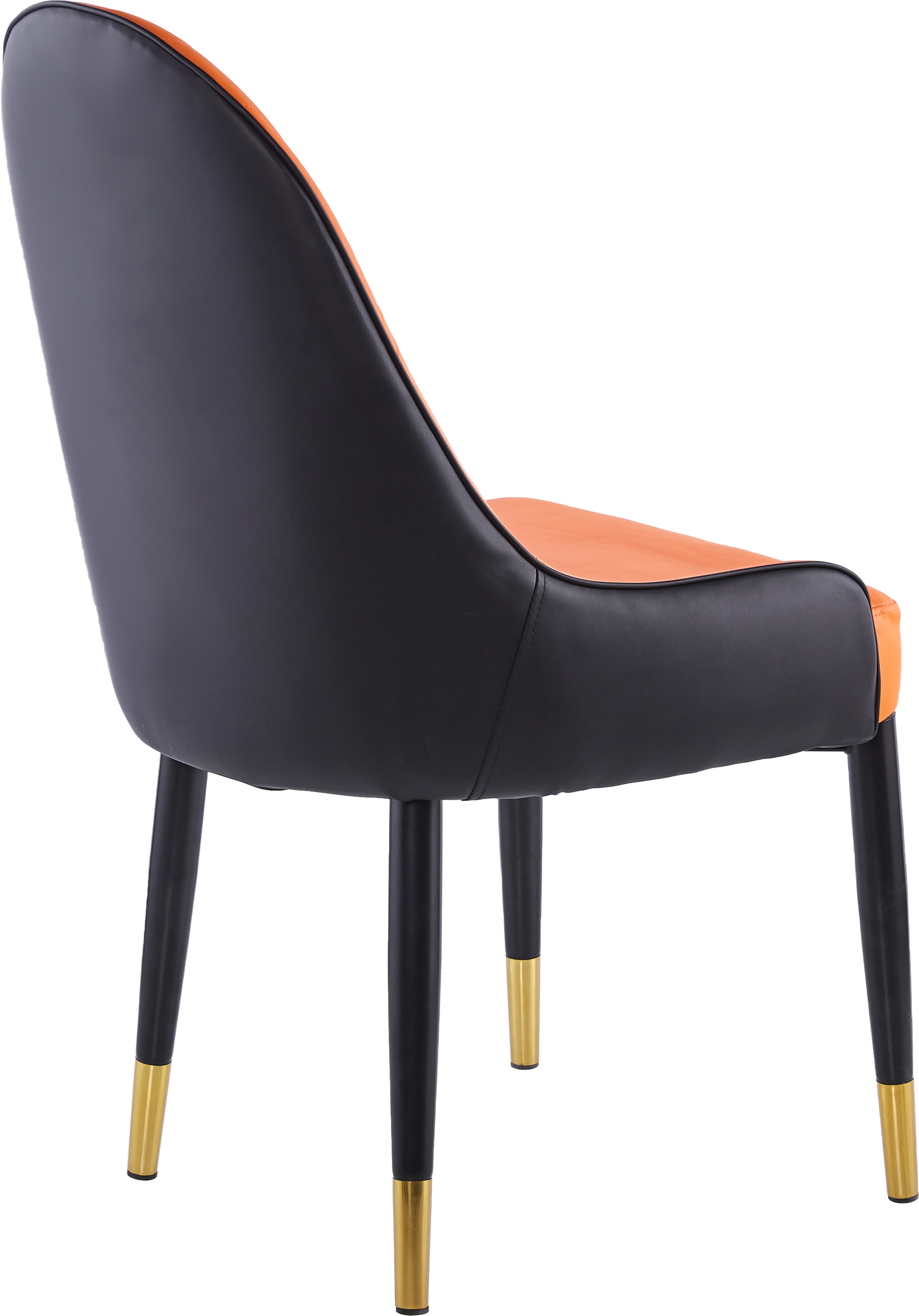 Modern Leather Dining Chair Set Of 2, Upholstered Accent Dining Chair, Legs With Black Plastic Tube Plug Orange Leather