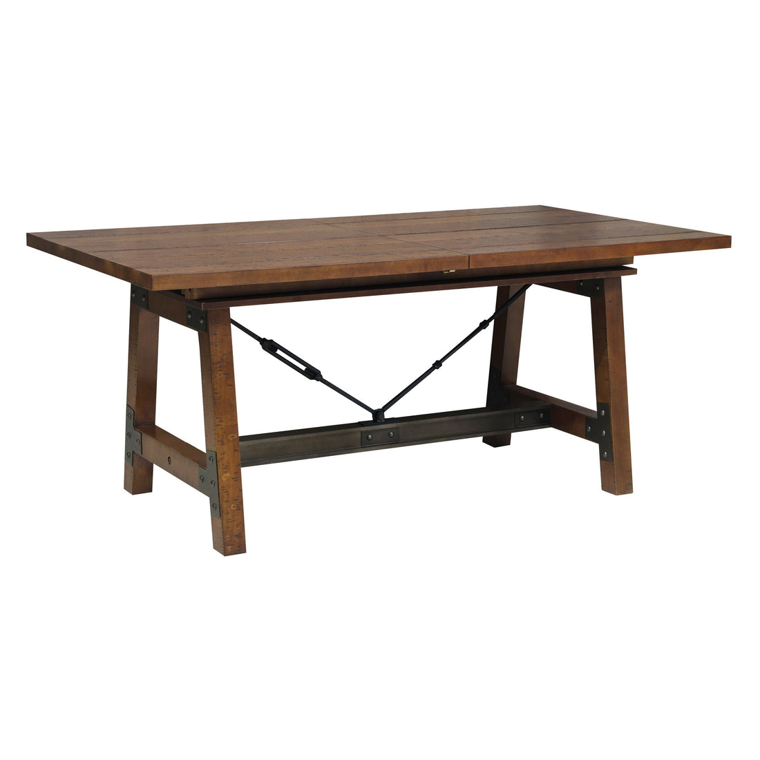 Unique Look Wood Framing 1Pc Dining Table W Extension Leaf Industrial Design Casual Dining Furniture Brown Mix Dining Room Industrial,Rustic Wood