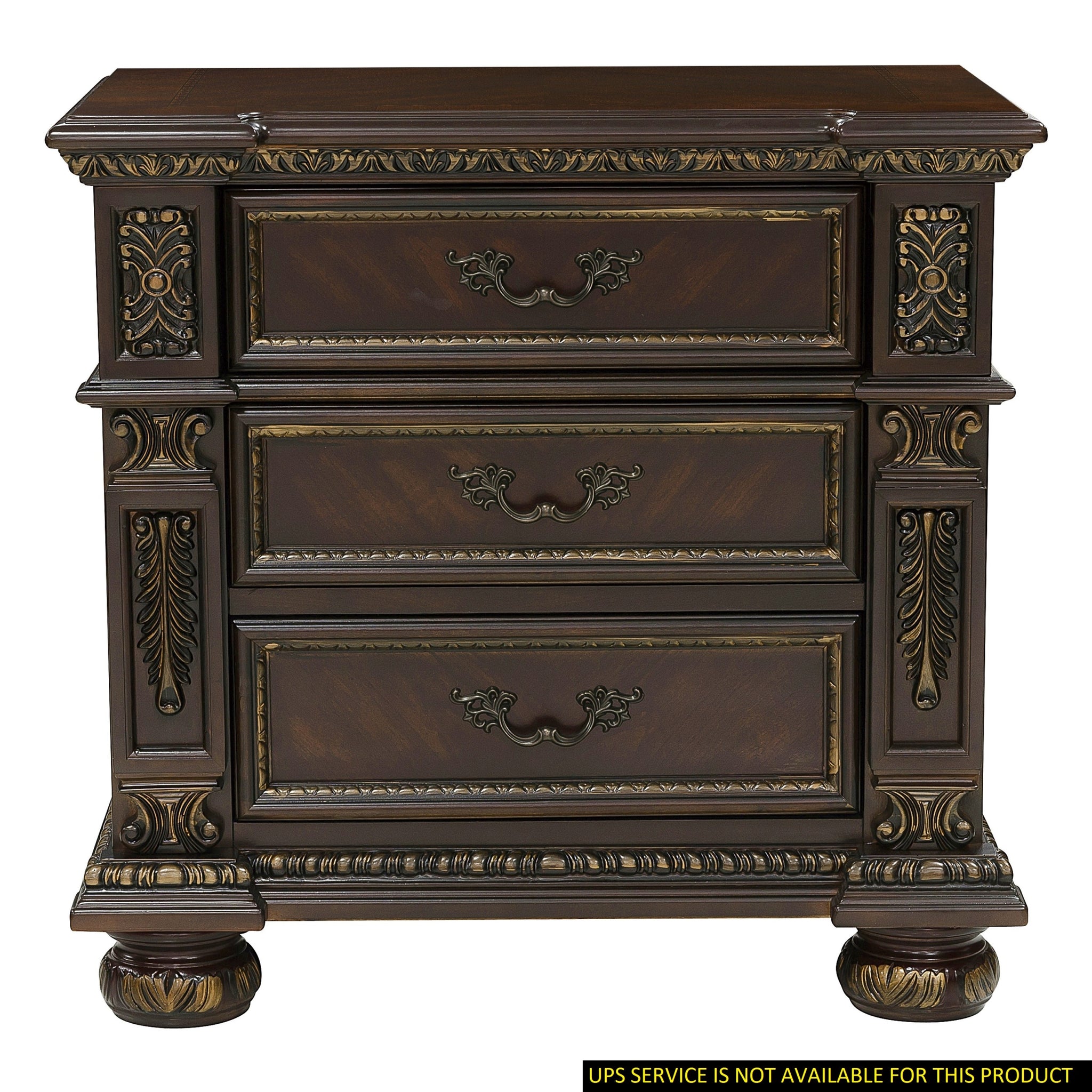 Traditional Design Dark Cherry Finish With Gold Tipping 1Pc Nightstand Of 3X Drawers Formal Style Bedroom Furniture Brown Mix 3 Drawers Bedroom European,Traditional Wood