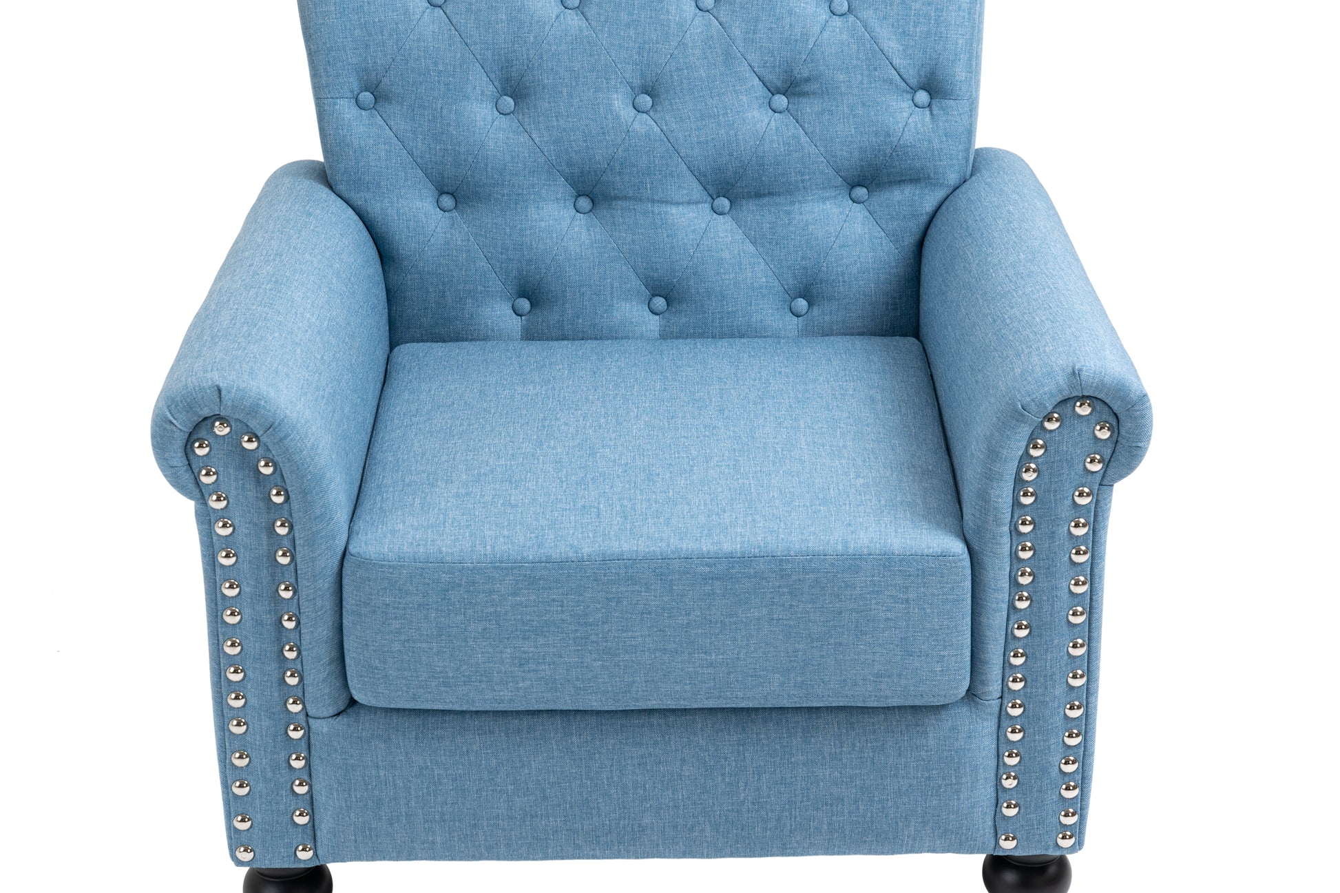 Mid Century Modern Accent Chair, Linen Armchair W Tufted Back Wood Legs, Upholstered Lounge Arm Chair Single Sofa For Living Room Bedroom,Light Blue Light Blue Foam Linen