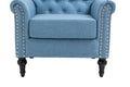 Mid Century Modern Accent Chair, Linen Armchair W Tufted Back Wood Legs, Upholstered Lounge Arm Chair Single Sofa For Living Room Bedroom,Light Blue Light Blue Foam Linen