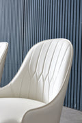 Modern Leather Dining Chair Set Of 2, Upholstered Accent Dining Chair, Legs With Black Plastic Tube Plug White Leather