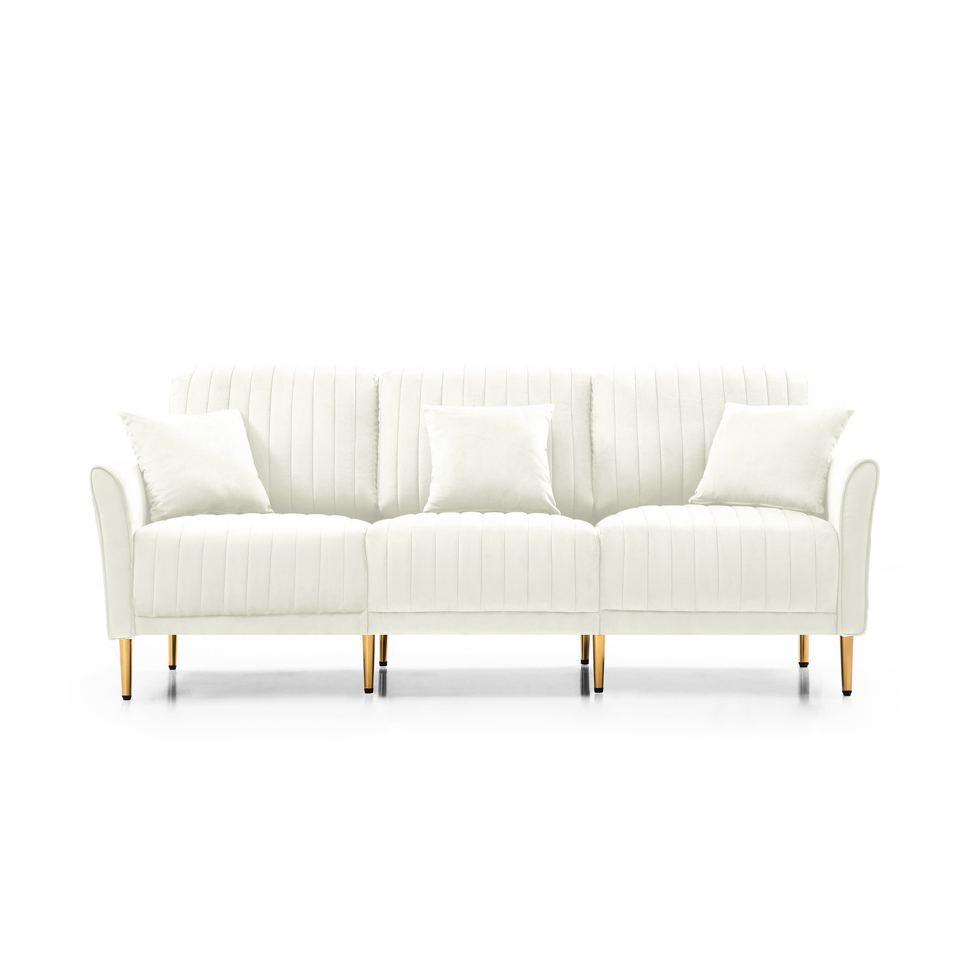 L Shaped Sectional Sofa Couch With Velvet Fabric, Reversible Sectional Sofa Couch For Small Space, Cream Color Cream Foam Velvet