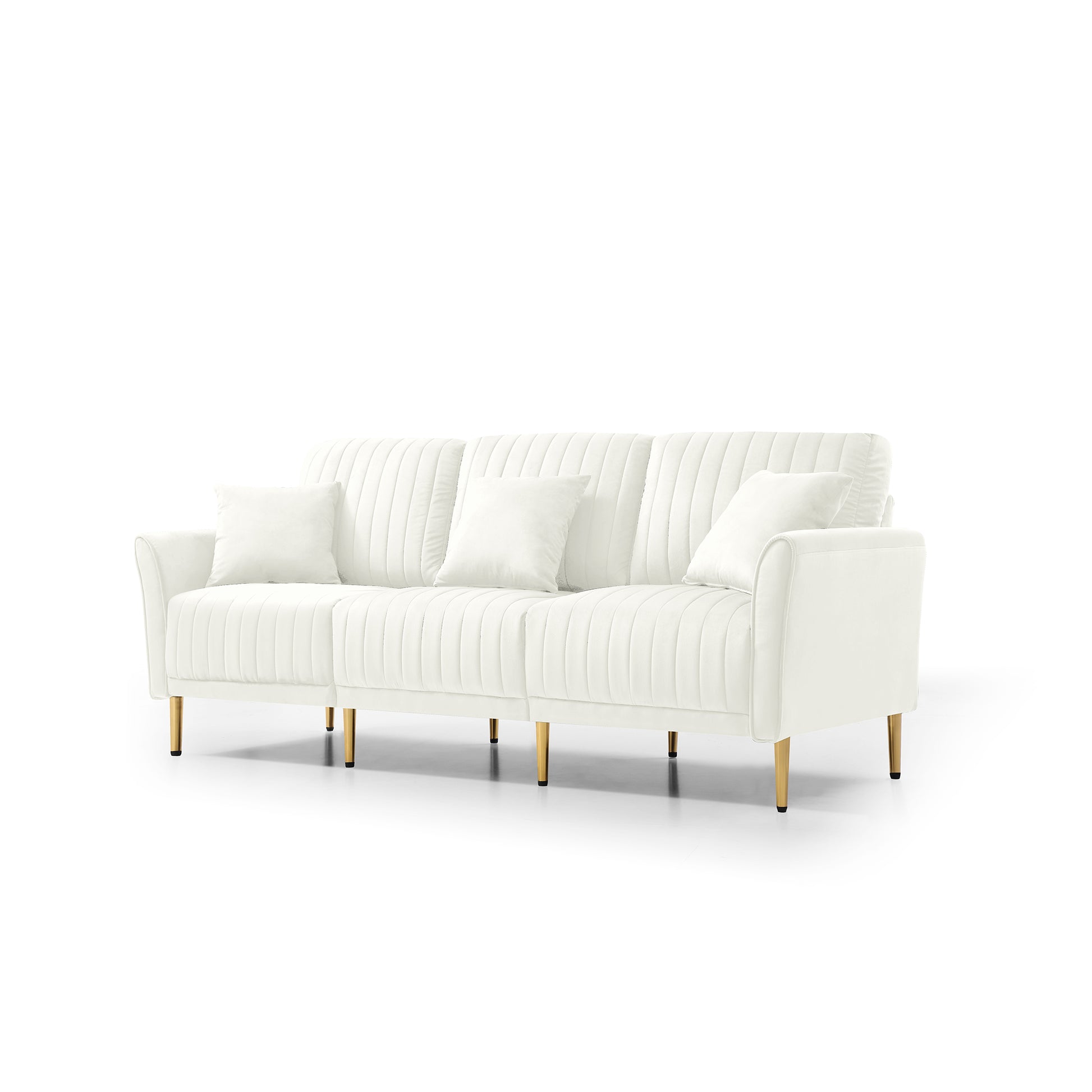 Modern Upholstered Sofa 3 Seater Couches And 2 Set Of 2 Seater Couchses For Living Room Sectional Sofas W Throw Pillows And Gold Metal Legs, Cream Velvet Cream Foam Velvet