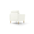 Mid Century Modern Velvet Fabric Accent Chair Armchair For Living Room Bedroom Channel Tufted Upholstered Comfortable Cream Color Reading Armchair Beige Foam Velvet