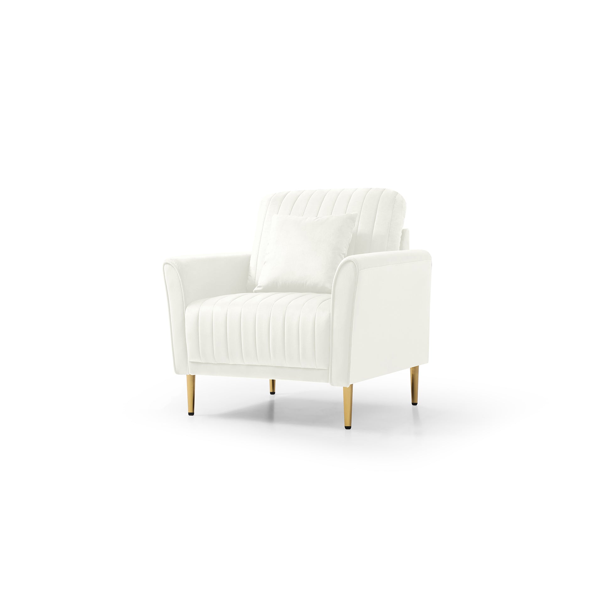 Mid Century Modern Velvet Fabric Accent Chair Armchair For Living Room Bedroom Channel Tufted Upholstered Comfortable Cream Color Reading Armchair Beige Foam Velvet