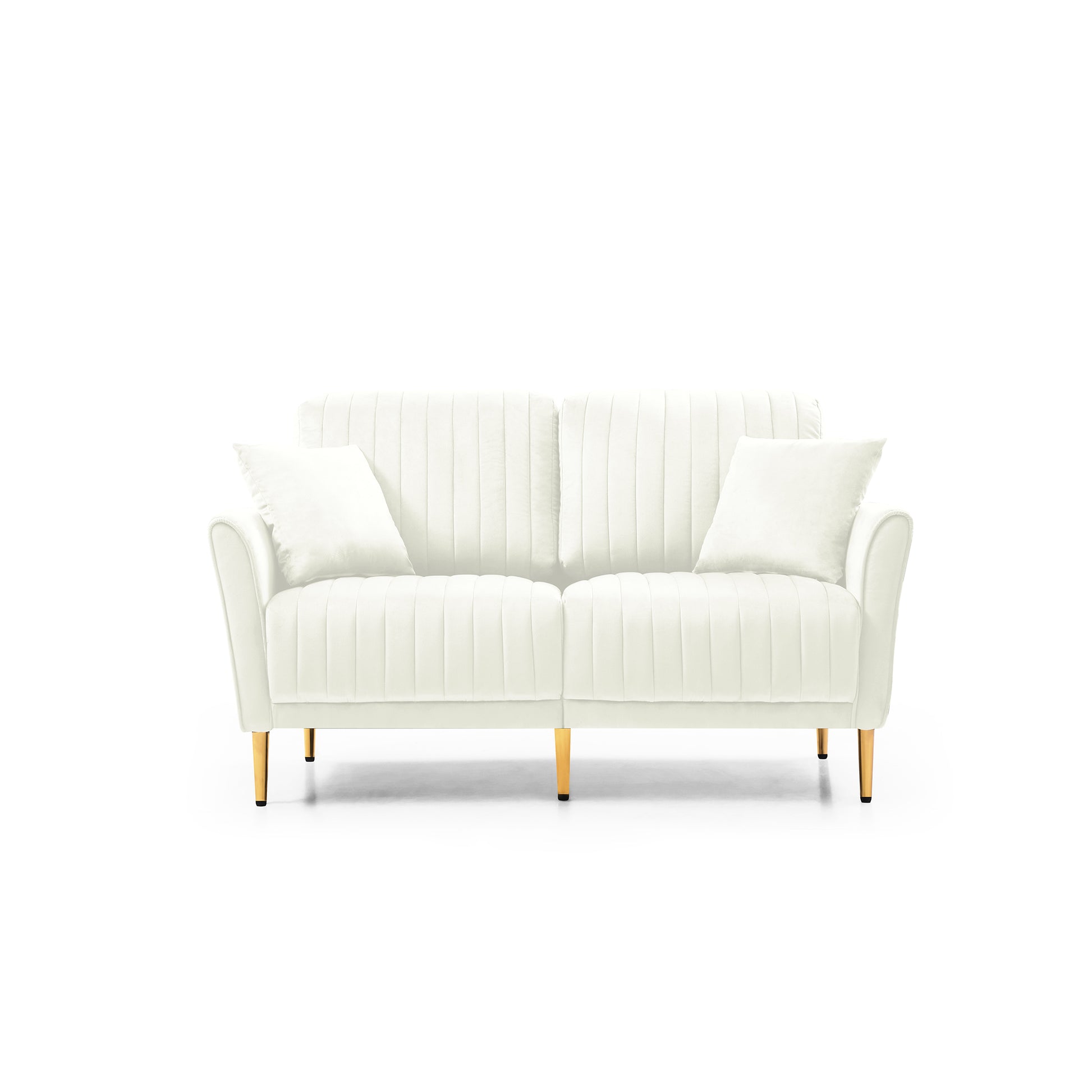 Set Of 2 Couches 2 Piece Cream Velvet Upholstered Living Room Sofa Set, Including 2 Seater Sofa And Loveseat With Four Throw Pillows And Metal Legs Cream Foam Velvet