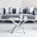 Modern Round Tempered Glass Coffee Table With Stainless Steel Legs Silver Glass