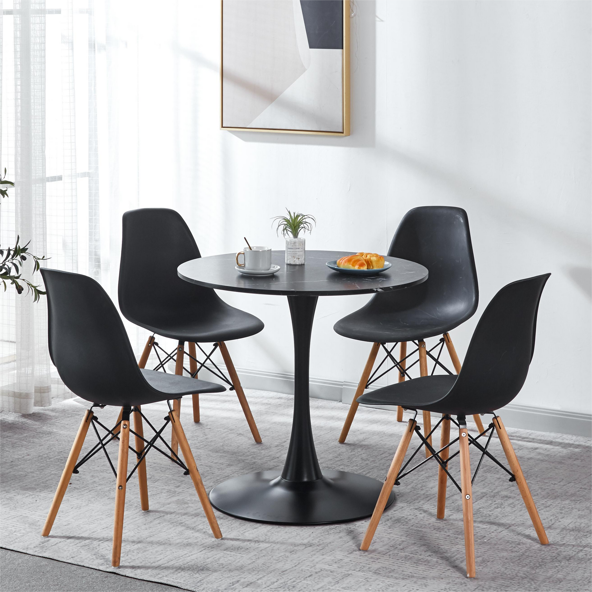 Tulip Special Dining Table,Black Marble Color Top,Mdf Dining Tablekitchen Table,Exective Desk Marble Mdf