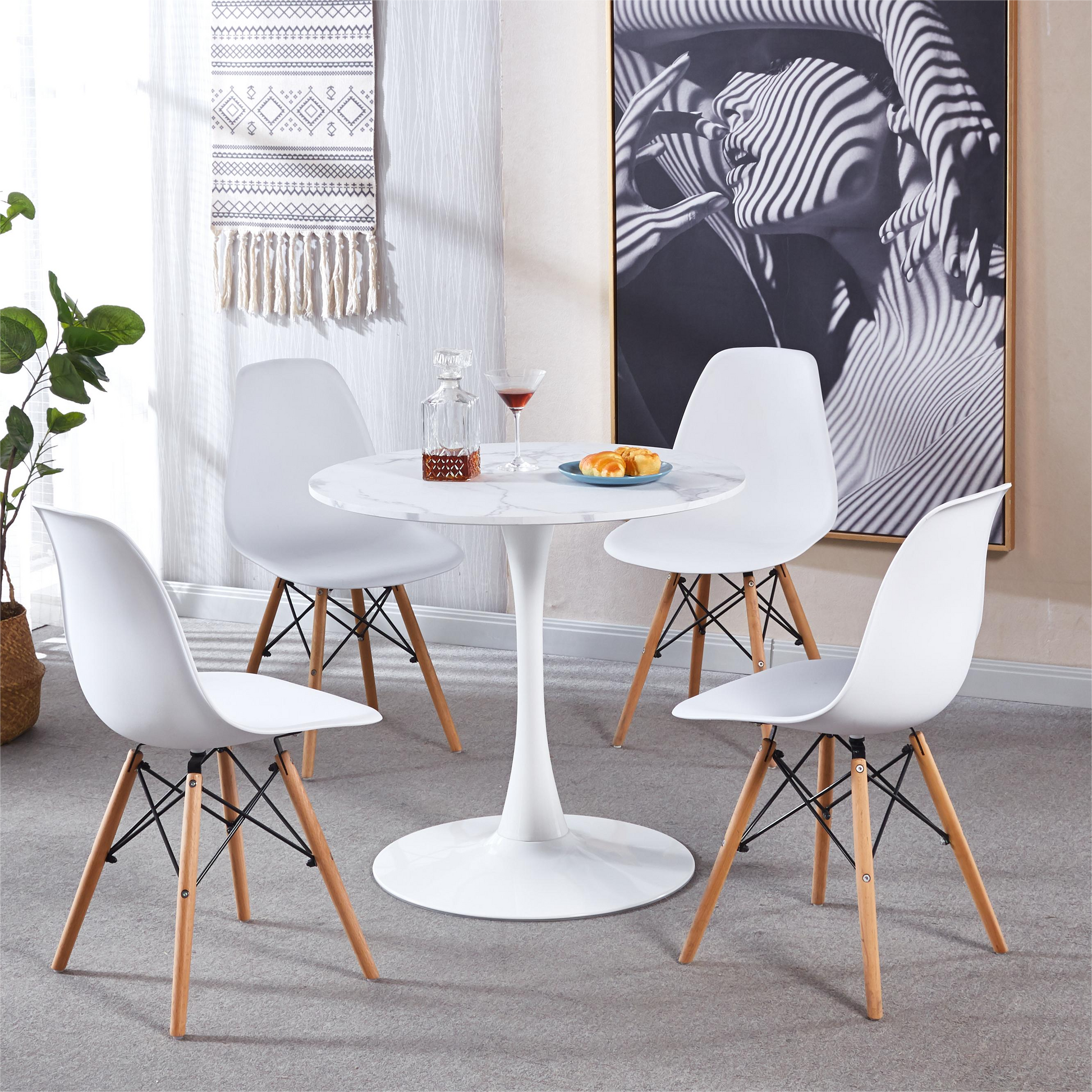 Tulip Special Dining Table,White Marble Color Top,Mdf Dining Tablekitchen Table,Exective Desk Marble Mdf