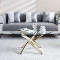 Modern Round Tempered Glass Coffee Table With Stainless Steel Legs Gold Glass