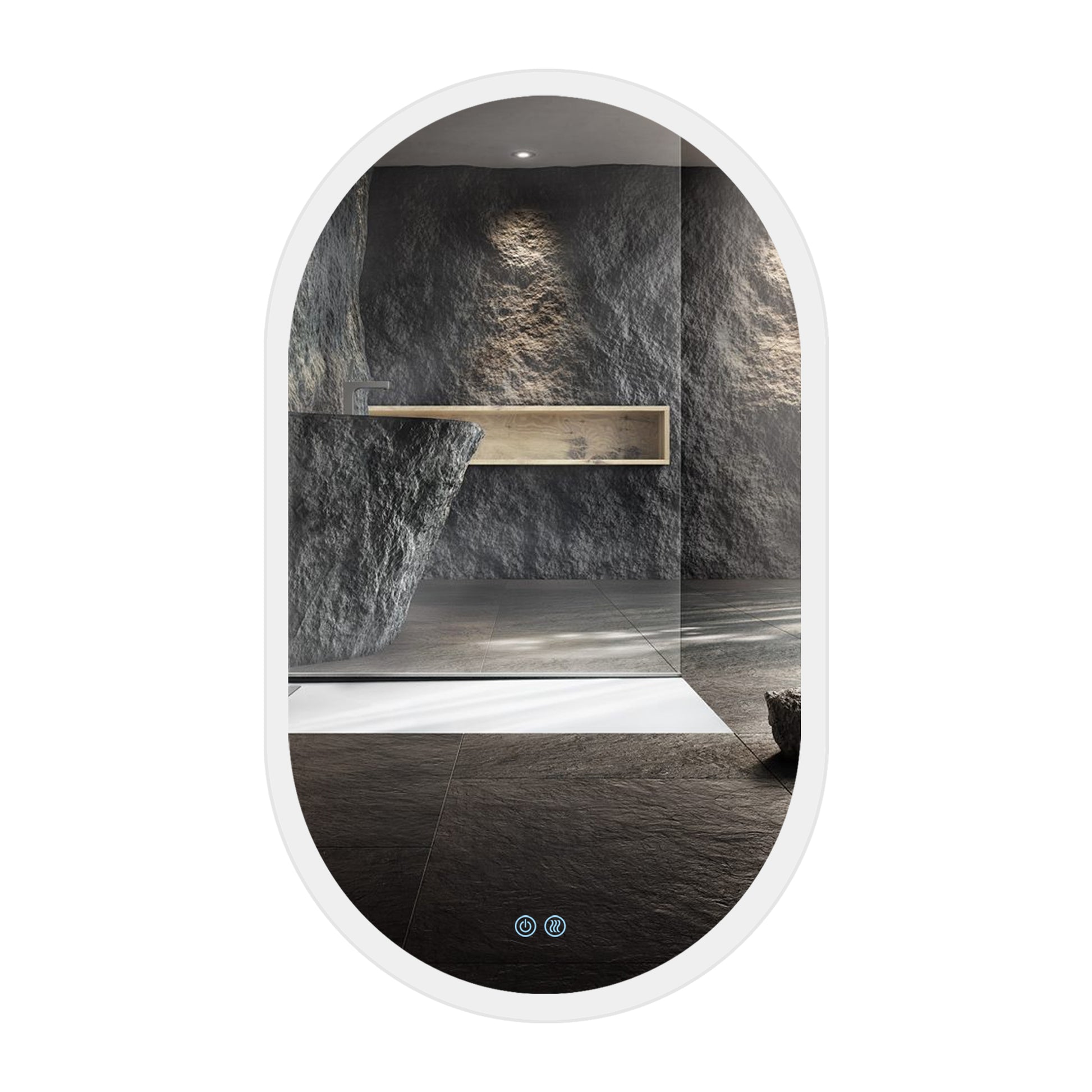 32X20 Inch Bathroom Mirror With Lights, Anti Fog Dimmable Led Mirror For Wall Touch Control, Frameless Oval Smart Vanity Mirror Vertical Hanging Natural Modern Glass