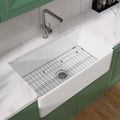 33 Inch Fireclay Farmhouse Kitchen Sink White Single Bowl Apron Front Kitchen Sink, Bottom Grid And Kitchen Sink Drain Included Natural Kitchen Modern Fireclay