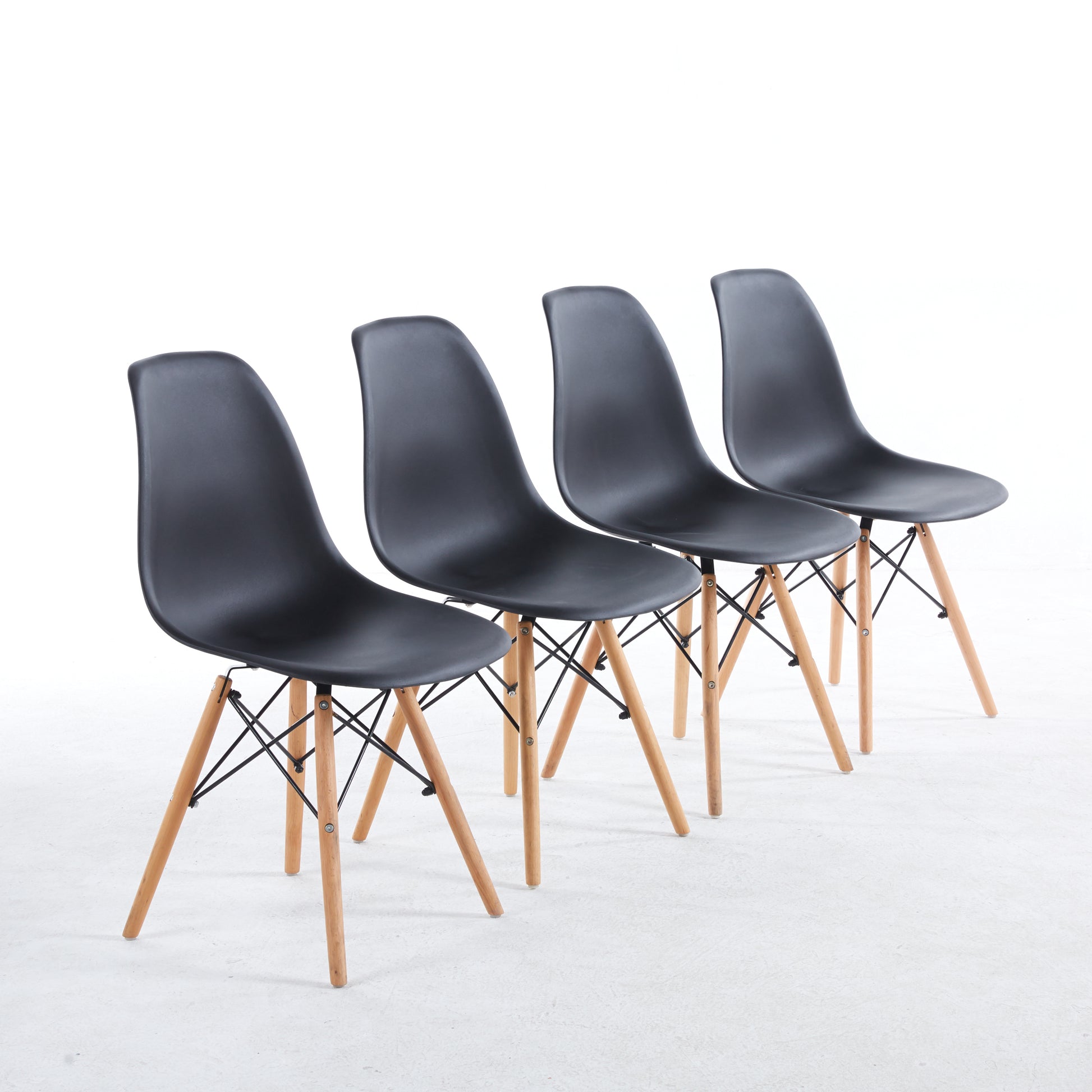Black Chair,Set Of 4,Kd Leg,Plastic Seat Matt Black Plastic