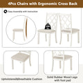Mid Century Solid Wood 5 Piece Round Dining Table Set, Kitchen Table Set With Upholstered Chairs For Small Places, Walnut Table Beige Chair Wood Dining Room Solid Wood Rubberwood Round Dining Table With Chair Upholstered Chair Wood Walnut Slat Back Seats