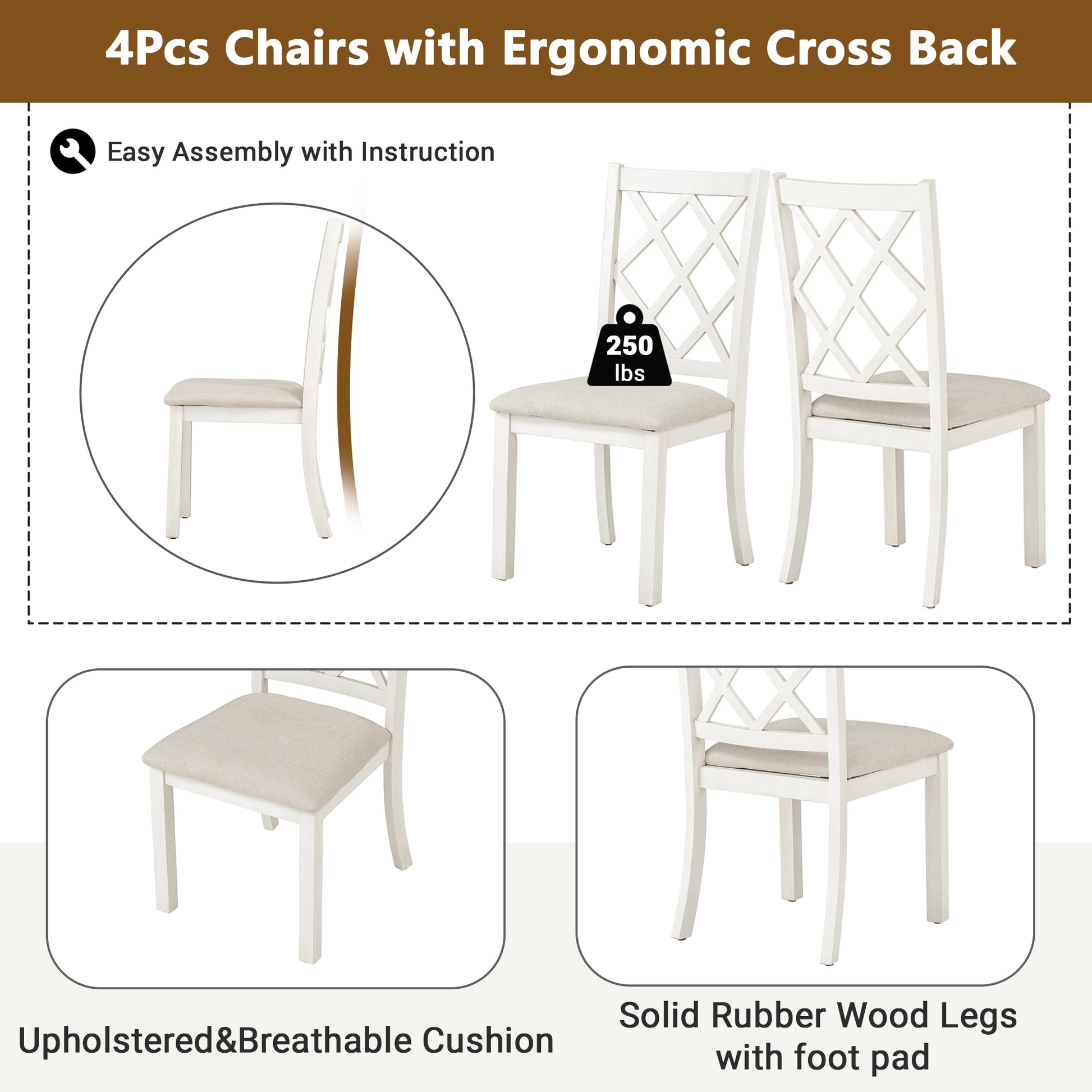 Mid Century Solid Wood 5 Piece Round Dining Table Set, Kitchen Table Set With Upholstered Chairs For Small Places, Walnut Table Beige Chair Wood Dining Room Solid Wood Rubberwood Round Dining Table With Chair Upholstered Chair Wood Walnut Slat Back Seats