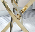 Modern Round Tempered Glass End Table With Stainless Steel Legs Gold Glass