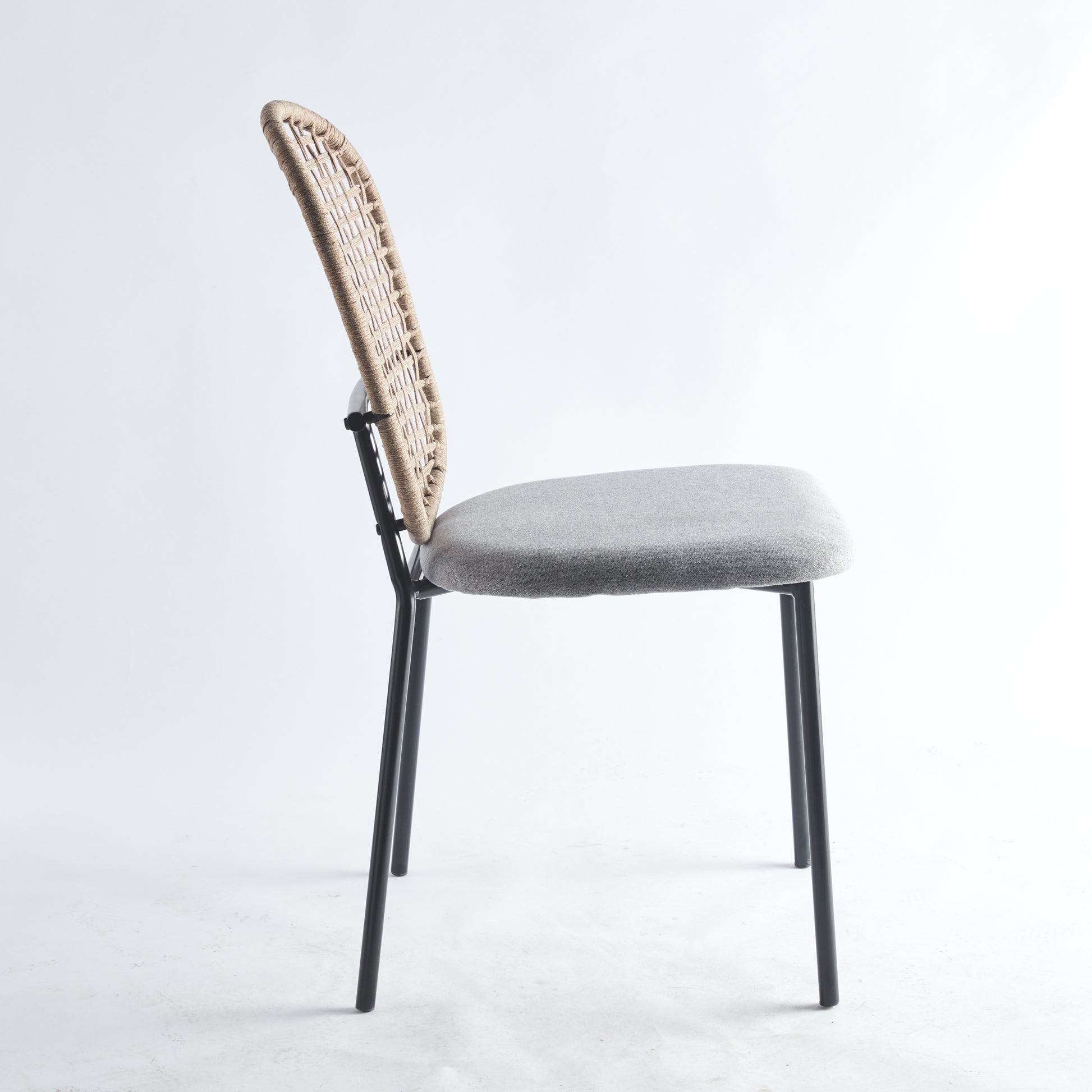 Black And Gray Sennit Chair,Set Of 4,Dining Chair,Coffee Chair Matt Black Metal