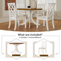 Mid Century Solid Wood 5 Piece Round Dining Table Set, Kitchen Table Set With Upholstered Chairs For Small Places, Walnut Table Beige Chair Wood Dining Room Solid Wood Rubberwood Round Dining Table With Chair Upholstered Chair Wood Walnut Slat Back Seats
