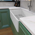 33 Inch Fireclay Farmhouse Kitchen Sink White Single Bowl Apron Front Kitchen Sink, Bottom Grid And Kitchen Sink Drain Included Natural Kitchen Modern Fireclay