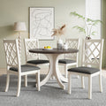 Mid Century Solid Wood 5 Piece Round Dining Table Set, Kitchen Table Set With Upholstered Chairs For Small Places, Brown Table Gray Chair Brown Wood Dining Room Solid Wood Rubberwood Round Dining Table With Chair Upholstered Chair Wood Brown Slat Back