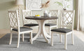 Mid Century Solid Wood 5 Piece Round Dining Table Set, Kitchen Table Set With Upholstered Chairs For Small Places, Brown Table Gray Chair Brown Wood Dining Room Solid Wood Rubberwood Round Dining Table With Chair Upholstered Chair Wood Brown Slat Back