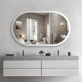 36X24 Inch Bathroom Mirror With Lights, Anti Fog Dimmable Led Mirror For Wall Touch Control, Frameless Oval Smart Vanity Mirror Vertical Hanging Natural Modern Glass