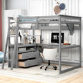 Full Size Loft Bed With Desk And Shelves,Two Built In Drawers,Gray Gray Pine