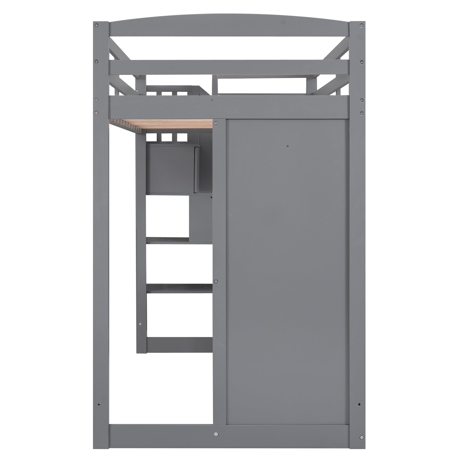 Twin Size Loft Bed With Wardrobe And Staircase, Desk And Storage Drawers And Cabinet In 1,Gray Gray Pine