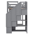 Twin Size Loft Bed With Wardrobe And Staircase, Desk And Storage Drawers And Cabinet In 1,Gray Gray Pine