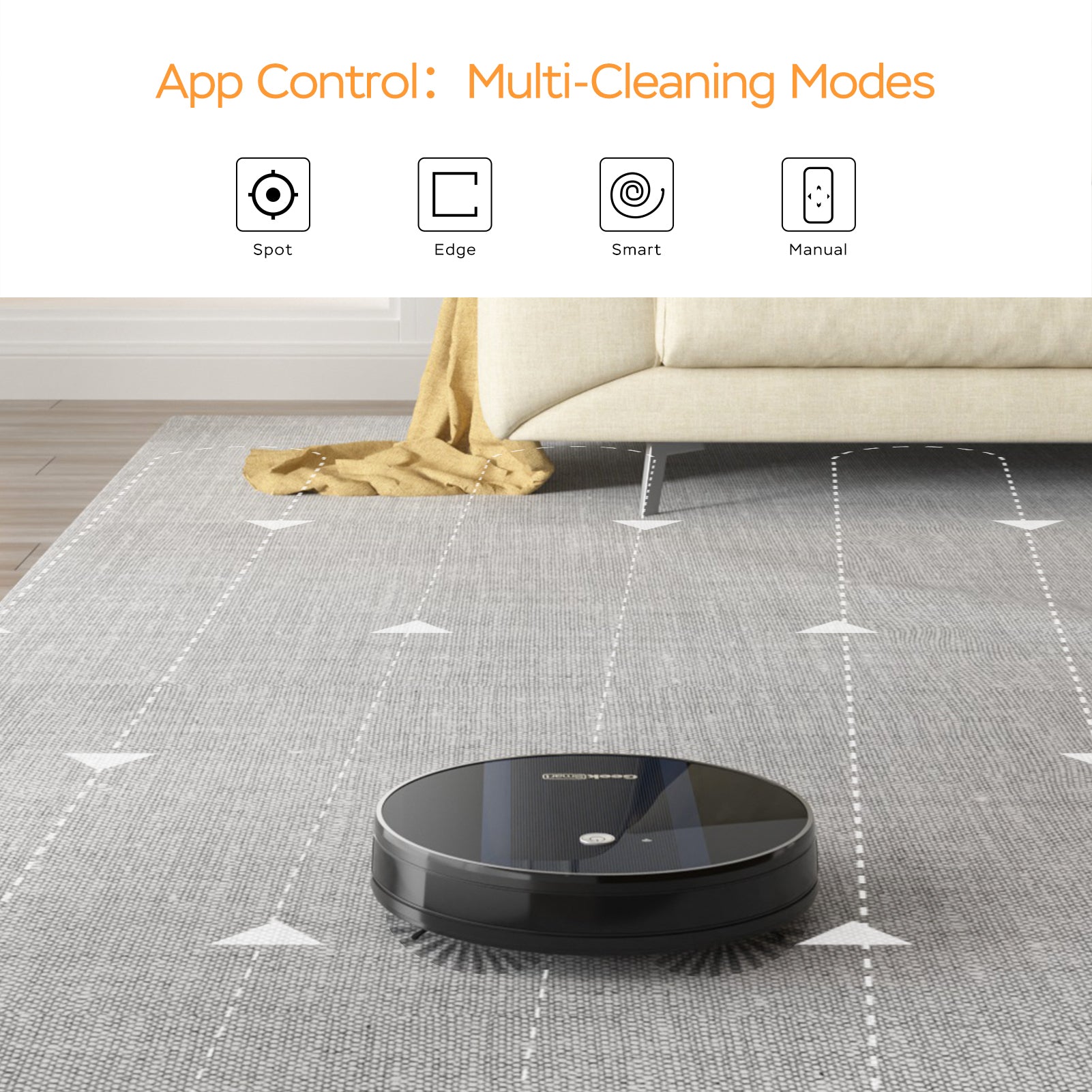 Geek Smart Robot Vacuum Cleaner G6, Ultra Thin, 1800Pa Strong Suction, Automatic Self Charging, Wi Fi Connectivity, App Control, Custom Cleaning, 100Mins Run Time Ban On Black Brown Abs Pc