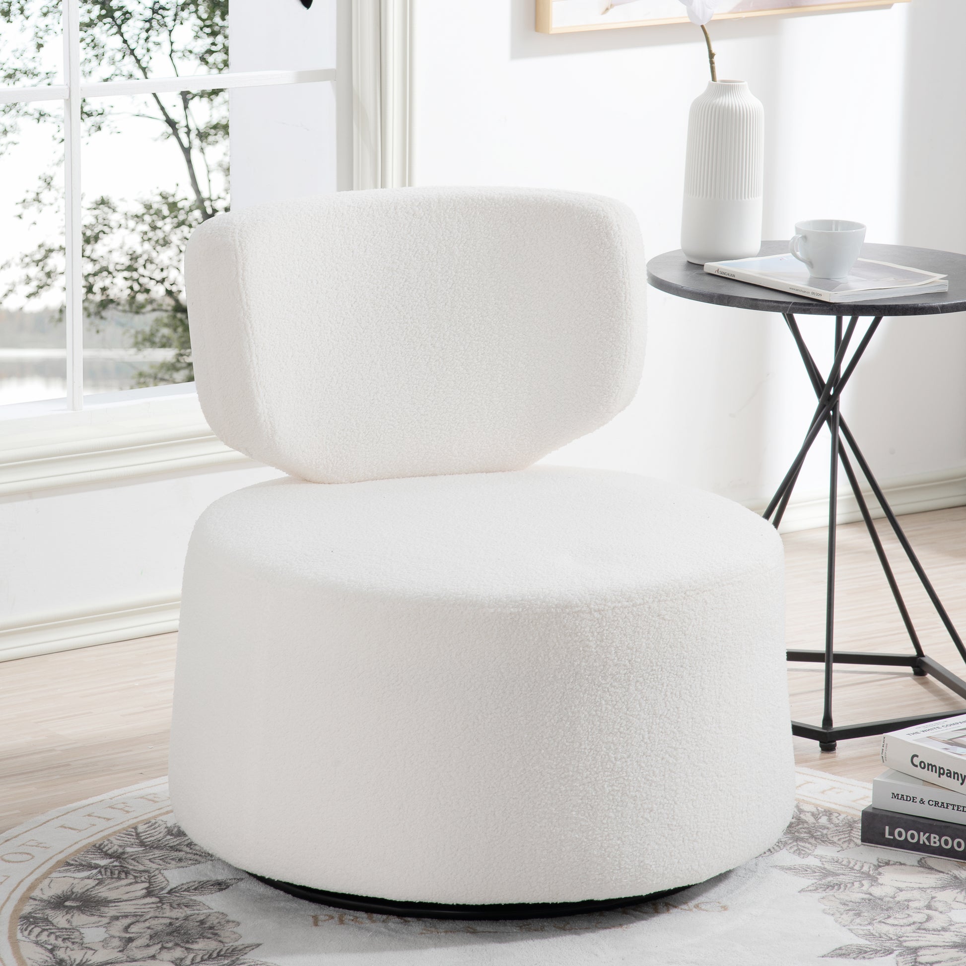 29.13" Wide Swivel Chair White Plush Plush